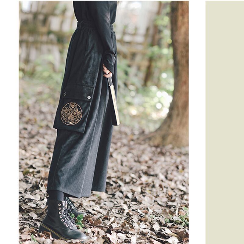 [Old Monster---Song of the Four Wise Men Series]★China style pants★Bottoms Gaucho pants ML XL corduroy fabric black