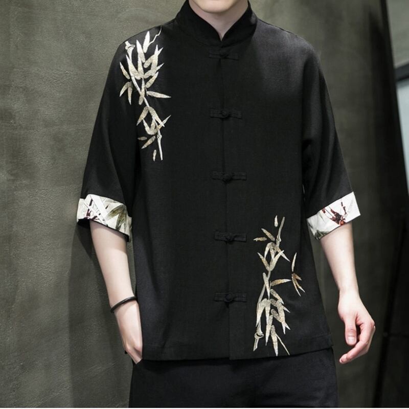 [JUNYI Series]★Chinese style shirt★ 4color bamboo cotton linen unisex men's large size Chinese clothing black white green gray