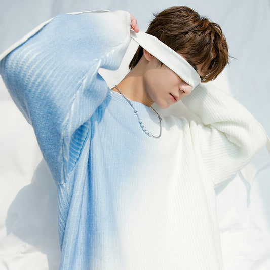 [CHICERRO series]★Sweater★ 3color Blue or pink or gray Tops Color scheme Gradation Unisex SML XL White White