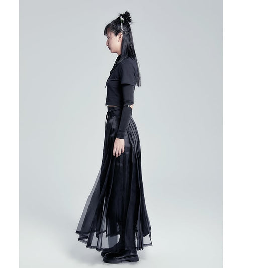 [Cloud-shaped hairpin series] ★China style skirt★ Mamian skirt Plain simple bottoms Black Black SML