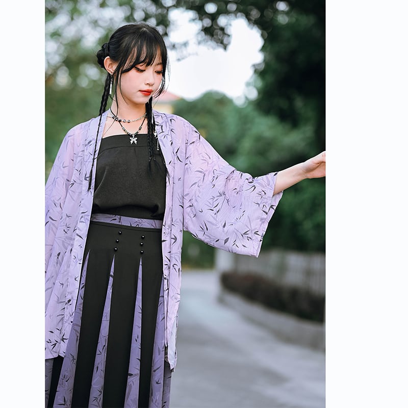 [Kokaisha --- Bamboo Series] ★China-style happi coat★ Thin outerwear Sun protection chiffon Original Purple