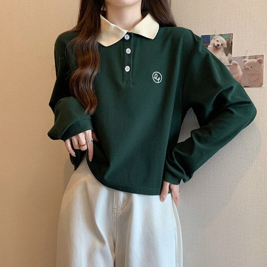 [JIGUJIGU series]★POLO shirt★2color Long sleeve type or short sleeve type Color scheme Short length Large size