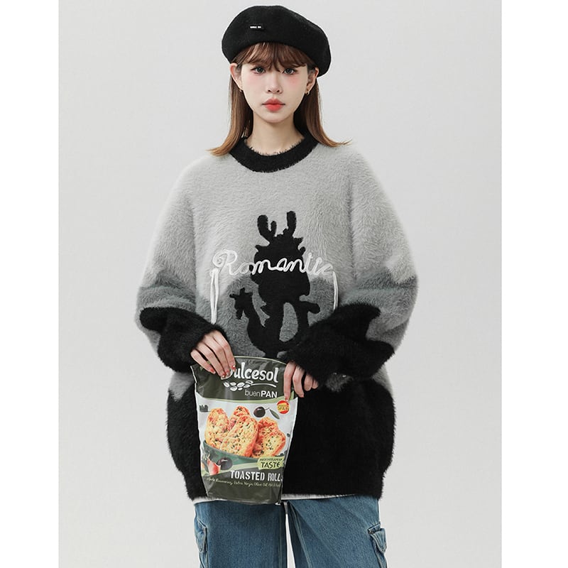 [Fujiiman Series] ★Sweater★ 3color Knit Tops Cartoon Dragon Unisex Men's Black Red Pink New Year