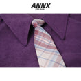 Load image into Gallery viewer, [YOUZI series]★Shirt with tie★ 2color mini length corduroy tops light brown purple
