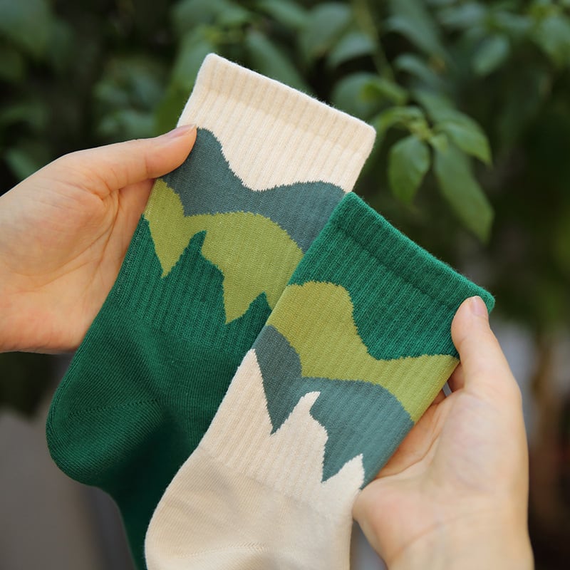 [Moroya series] ★Socks★ 4color asymmetrical 2 pairs of socks Easy to match Black White Green Blue