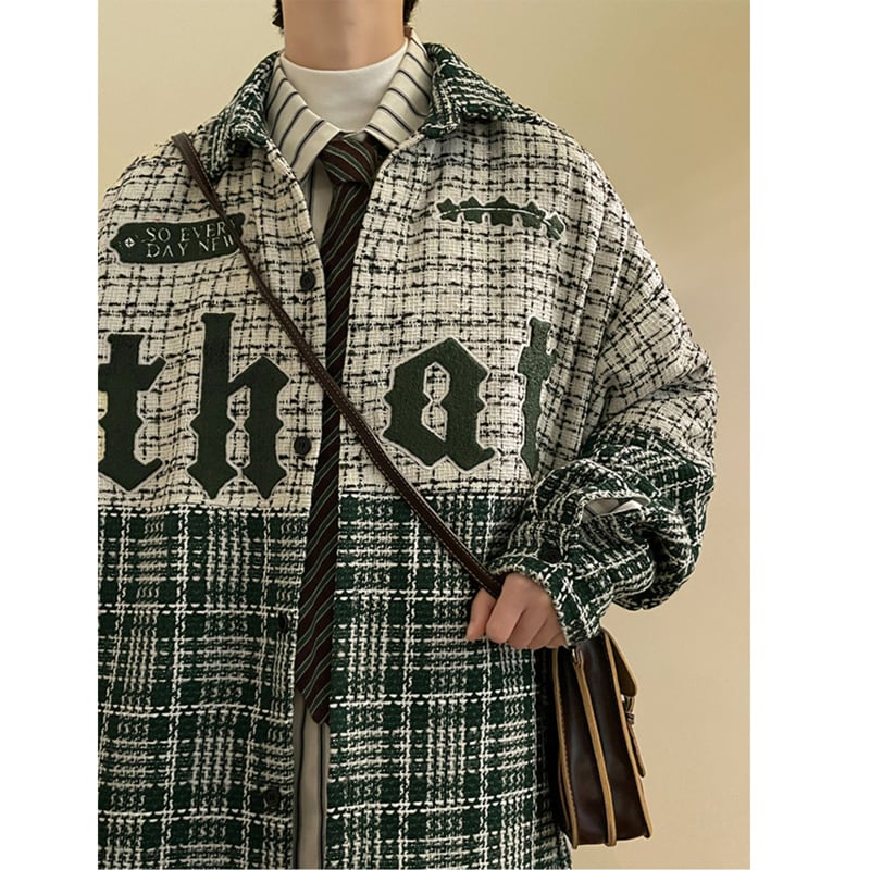 [YOULIN Series] ★Outer★ 3color Unisex Men's Plaid Pattern Coffee Color Green Black