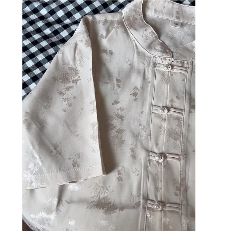 [Sakura and Bone Series]★China-style shirt★ Tops, floral pattern, improved Chinese clothes, original, improves temperament, beige