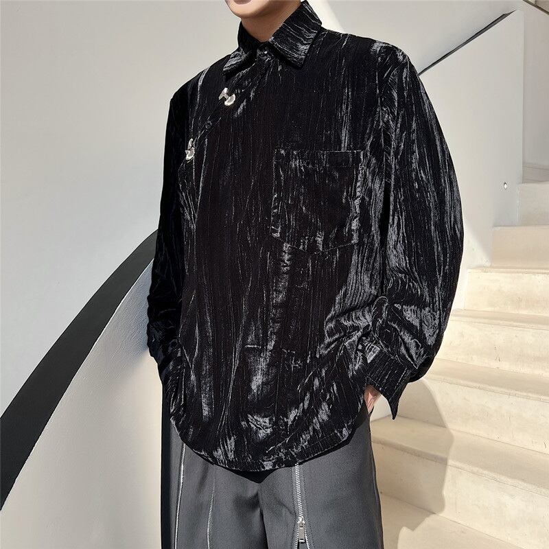 [Illustrated series] ★China style shirt★ 2color velvet improved Tang suit unisex men's black red