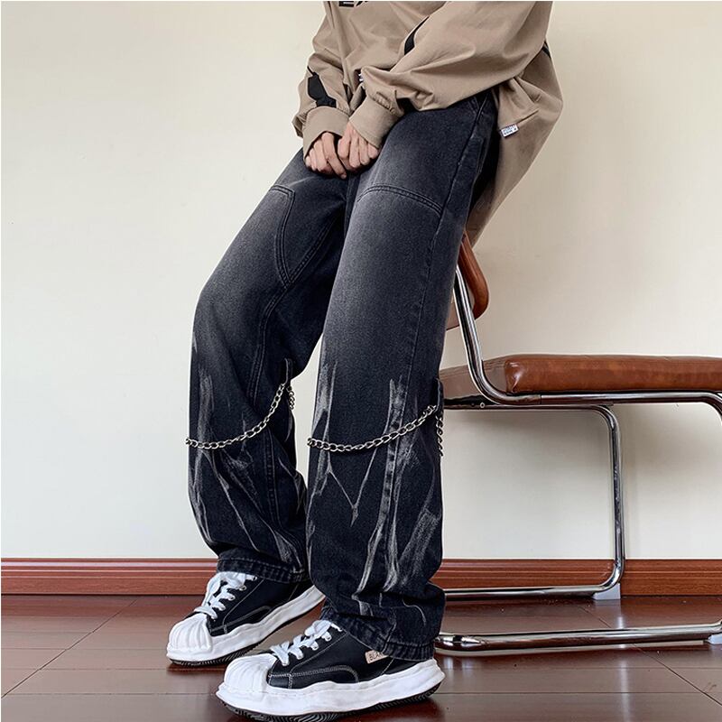 [Tiaota Series]★Denim Pants★ 3color Bottoms Casual Pants with Chain Unisex Men's Large Size