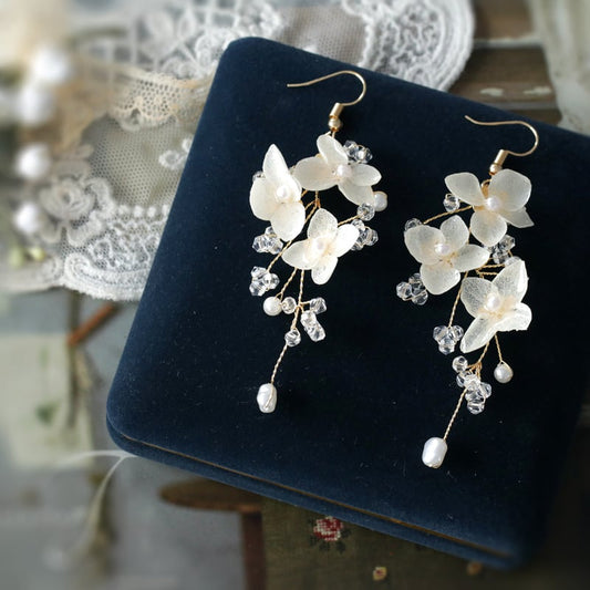 [Ma series]★China style earring★Earrings ladies accessories pair white white flowers dried flowers