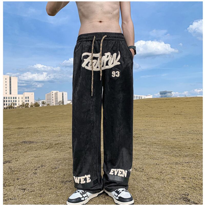 [BIGEMAN Series]★Pants★ 2color Casual Pants Bottoms Unisex Men's Large Size Alphabet Black Khaki Blue