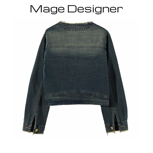 [Mage Designer Series]★Jacket★ Denim jacket outerwear fashion easy to match Blue Blue