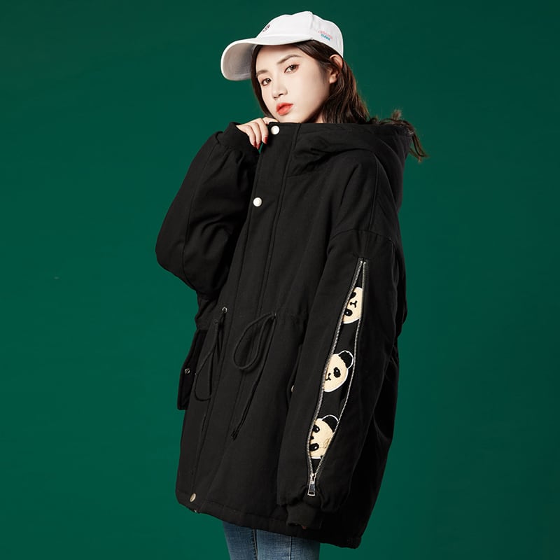 [YICHAN Series]★Winter Coat★ 3color Outer Panda with Hat Winter Clothes Cotton Coat Black Beige Blue