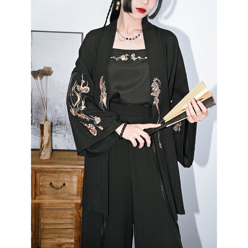 [Ancient ghost house---Wenmu Shuang complete series] ★China style happi coat★ Embroidery thin outerwear original summer improved Chinese clothing black black