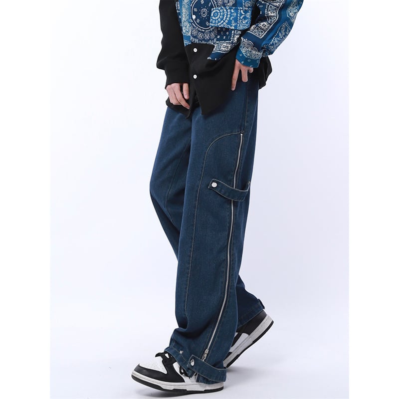 [MGJM Series] ★Denim Pants★ Bottoms Pants Unisex Men's Retro Easy to Match Blue Blue