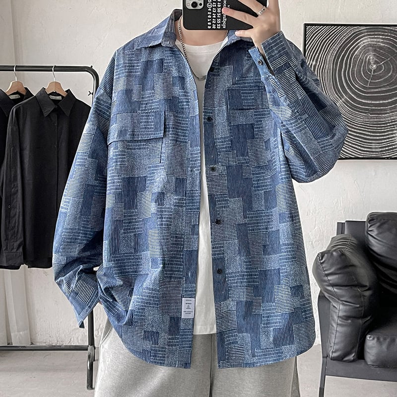 [BIGEMAN Series]★Shirt★ Outerwear 2color Unisex Men's Large Size Plaid Pattern Retro