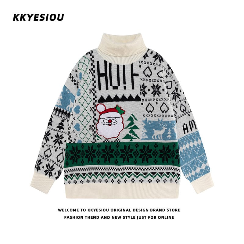 [KKYESIOU Series] ★Sweater★ 3color Tops High Neck Christmas New Year Unisex Men's Red Black