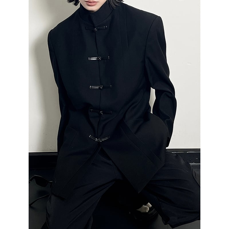 [23 Series] ★China style outerwear★ Blazer jacket unisex men's China button black black