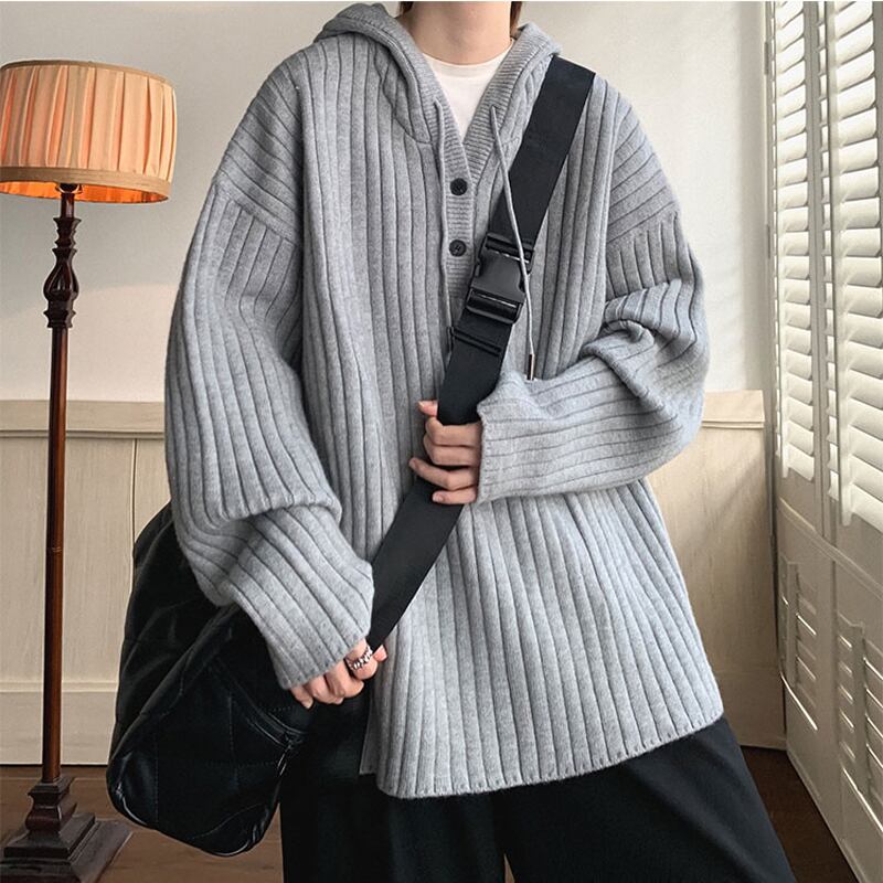 [Emeisa Series] ★Sweater★ 3color Knit Tops Unisex Men's Hooded Vertical Striped Casual