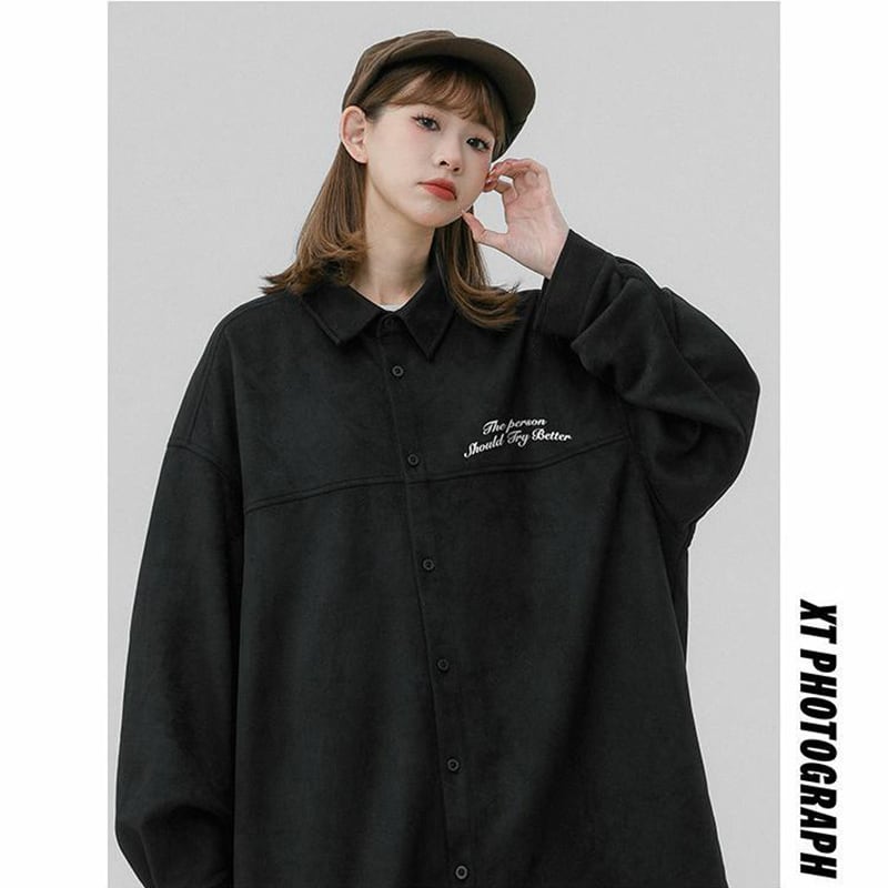 [Fujiiman Series]★Shirt★ 4color Tops Long Sleeve Shirt Unisex Men's Black Gray Pink Red