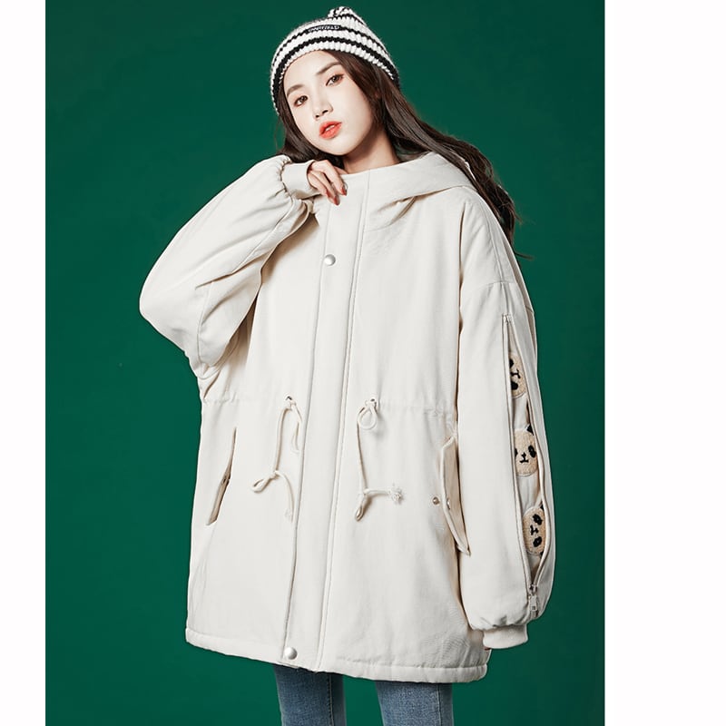 [YICHAN Series]★Winter Coat★ 3color Outer Panda with Hat Winter Clothes Cotton Coat Black Beige Blue