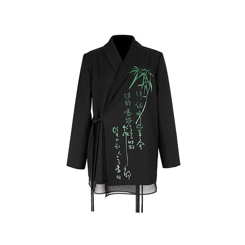 [Big Blue Dragon Series] ★China style outerwear★ Tops Blazer Bamboo pattern Bamboo lettering print Easy to match