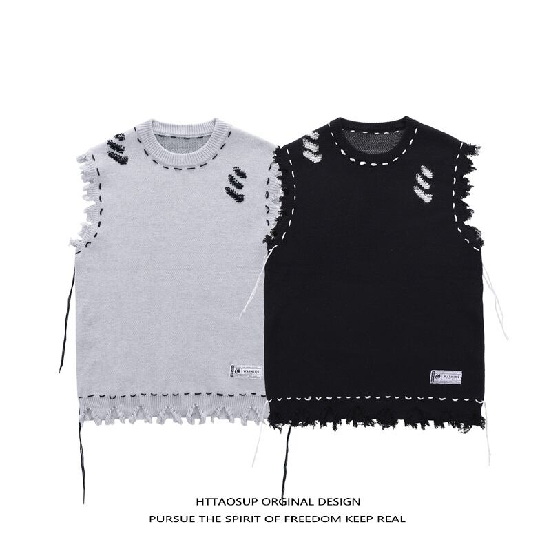 [HTTAOSUP Series] ★Vest★ 2color Tops Knit Unisex Men's Sleeveless Black Gray Fashion