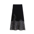 Load image into Gallery viewer, [Daiseiryusu Series]★Skirt★ Bottoms switching velvet long length embroidery mesh SML black black
