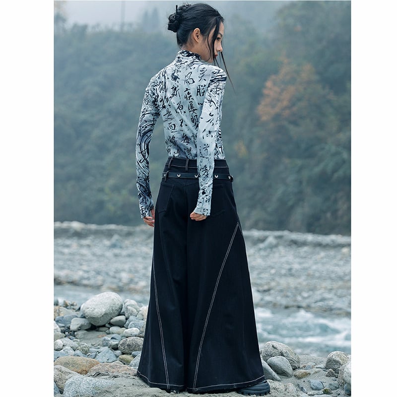 [Daiseiryusu Series]★China style trousers★Bottoms with belt Gaucho pants Retro casual pants