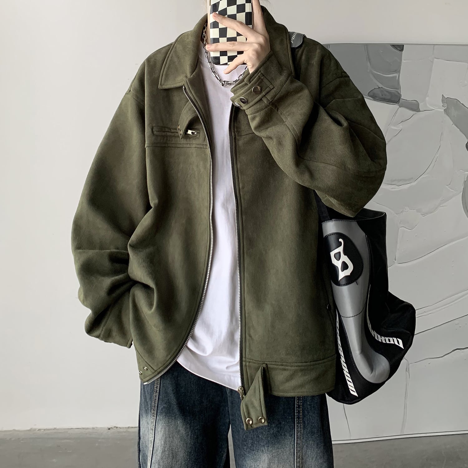 [TIAOTA series]★Jacket★ 3color outerwear unisex men's green black gray suede