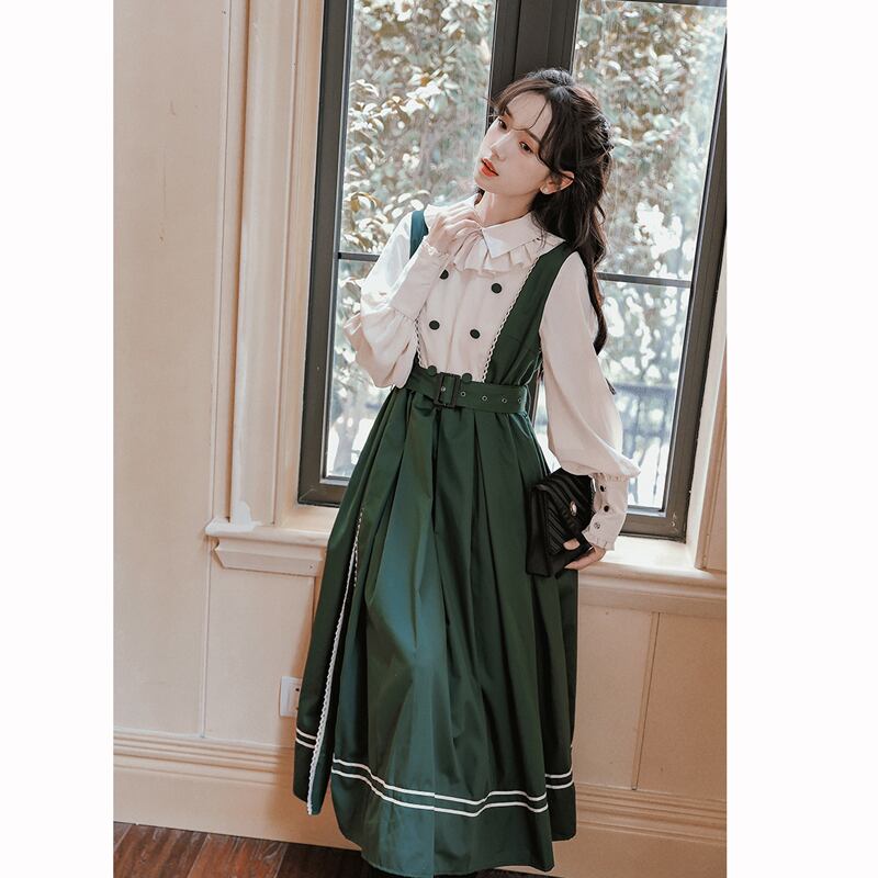 [QLD Series]★Dress★ Fake layered dress Improves temperament Green Green SML XL Cute