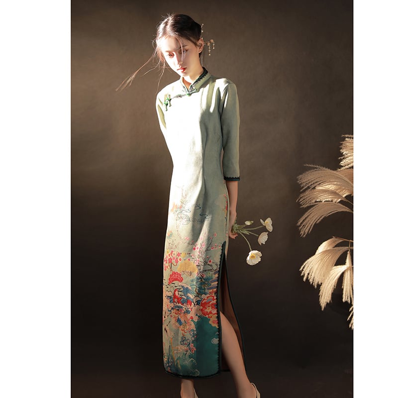 [Mila Ding Series] ★Cheongsam dress★ Chinese style dress for photography, wedding, party, floral pattern, improves temperament