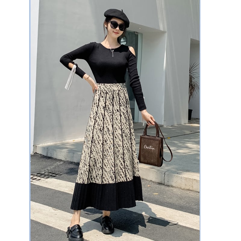 [Kaederin Series] ★Knit Skirt★ 3color Bottoms Slimming Elastic Waist Stylish Black Gray Light Brown