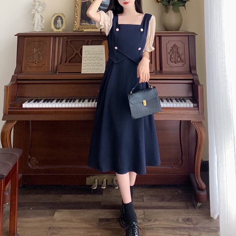 [Dong Xiaojie Series] ★One Piece★ Switching Fake Layered Large Size Temperament Enhancement Commuting Date Summer Clothes