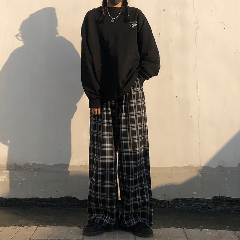 [Demon King Series]★Gaucho Pants★ Trousers Bottoms Plaid Pattern ML High Waist Slimming Retro Casual