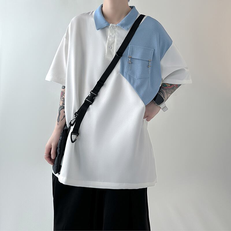 [DIANCUI Series]★POLO Shirt★ Tops 2color Plaid Unisex Men's Switching White Black