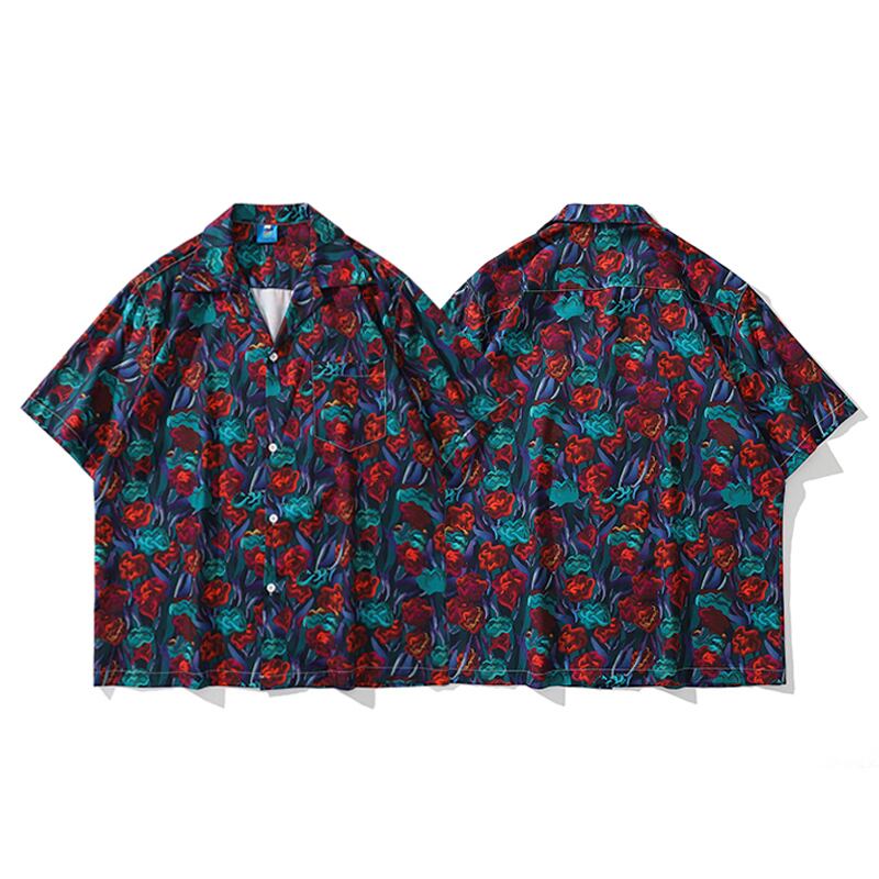 [TRAVEL ISSUANCE Series]★Oil painting style shirt★ Tops Short sleeve shirt Spring/summer ML XL 2XL Unisex Men's V-neck Floral pattern