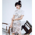 Load image into Gallery viewer, [Kyoto Series] ★China style dress★ 2color black or white cheongsam dress slim retro print large size
