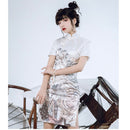 [Kyoto Series] ★China style dress★ 2color black or white cheongsam dress slim retro print large size