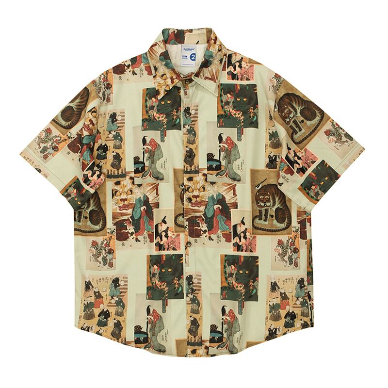 [TRAVEL ISSUANCE Series]★Shirt★ Tops Printed Short Sleeve Shirt Unisex Men's Unique Easy to Match