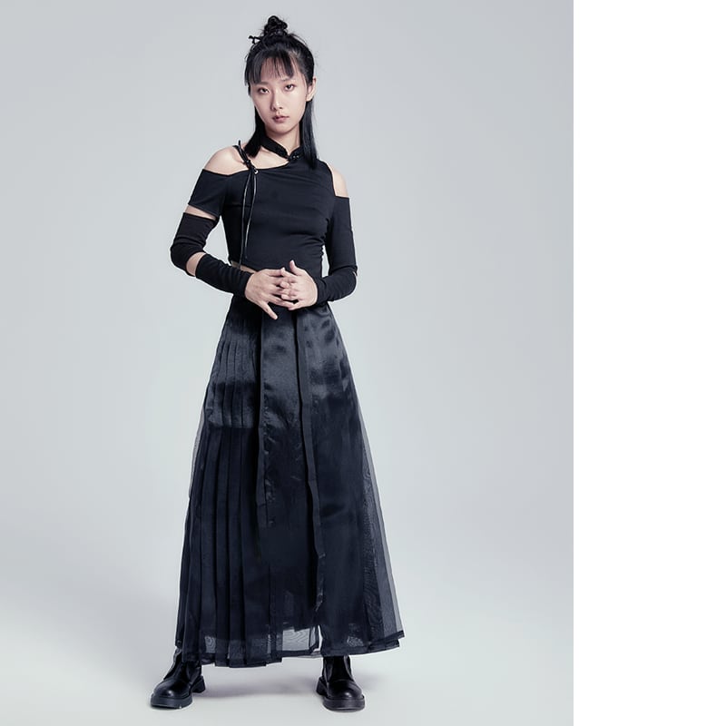 [Cloud-shaped hairpin series] ★China style skirt★ Mamian skirt Plain simple bottoms Black Black SML