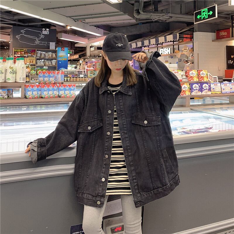 [SZJ Series]★Denim Jacket★ 2color Blue or Black Outerwear Jeans Loose Date Commuting