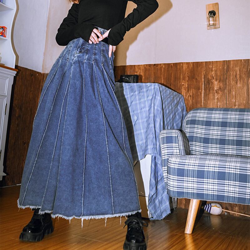 [Kokaisha --- Dream Girl Series] ★Denim skirt★ Bottoms Long skirt Easy to match Blue Blue