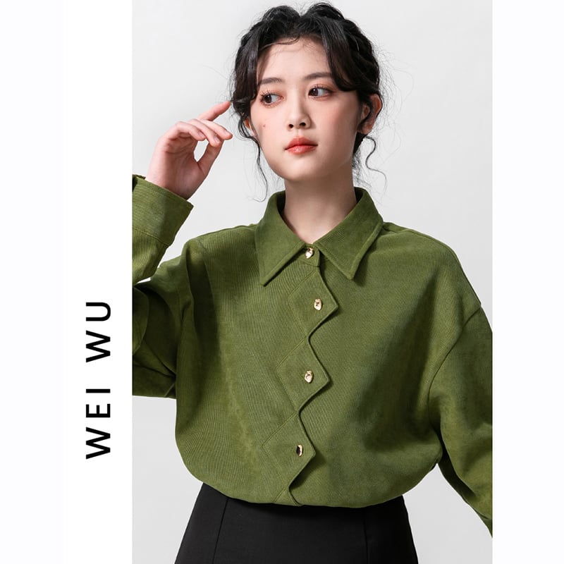 [WEIWU Series] ★Shirt★ Tops, stylish design, women's, trendy, fashionable, SML, green