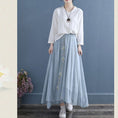 Load image into Gallery viewer, [Qing series]★China style skirt★ 3color bottoms cotton linen embroidery A-line black blue white
