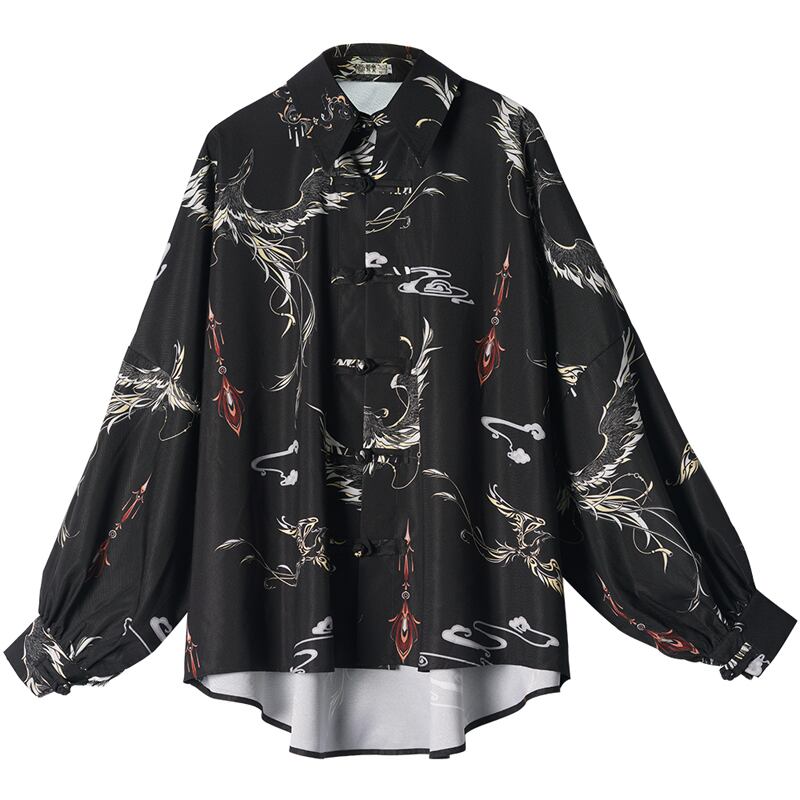 [Kyoto Series]★China style shirt★ 2color original print black red men's couple clothes