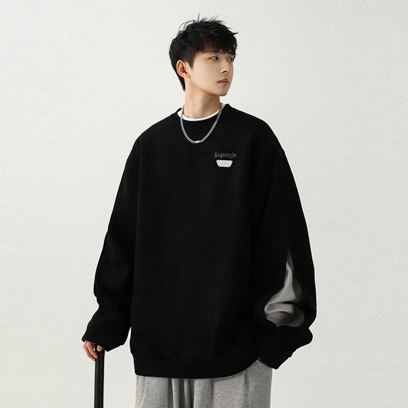 [BIGEMAN Series] ★Tops★ 2color Unisex Men's Large Size Faux Layered Black Coffee Color