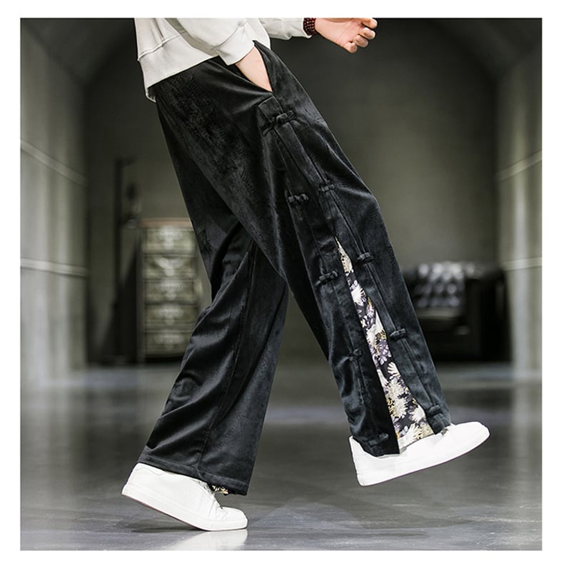 [PINZHI Series]★China style trousers★ 2color black or gray brushed lining casual pants crane thick warm