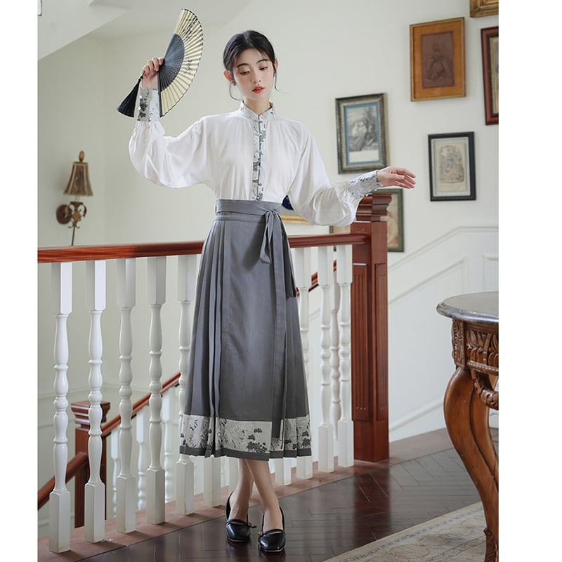 [WUJIA Series] ★Chinese style skirt★ Bottoms Maki skirt Hanfu skirt Shinjeongshi Gray Switching