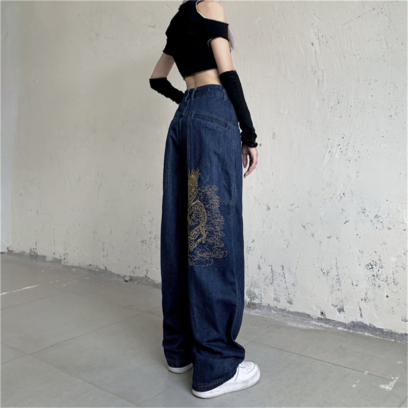 [Miyakoya Series]★Denim Pants★ Trousers Bottoms Dragon, Golden Dragon, Silver Dragon Embroidered Gaucho Pants Gaucho